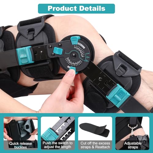 Mathgetin Hinged Post-Op Knee Brace with Adjustable Range of Motion, Support for Arthritis and ACL Injuries