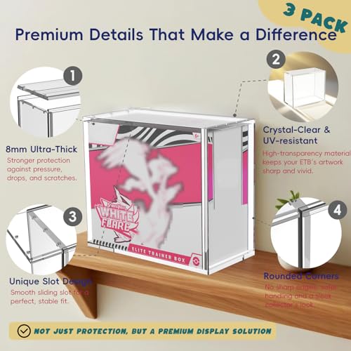 EAVAN Clear 3-Pack Acrylic ETB Protector Cases with Sliding Magnetic Lid