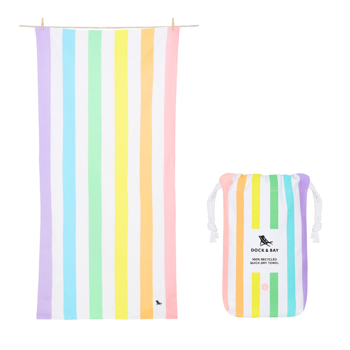 Dock & Bay Beach Towel - Quick Dry, Sand Free - Compact, Lightweight - 100% Recycled - Includes Bag - Summer - Unicorn Waves - Large (160x90cm, 63x35)