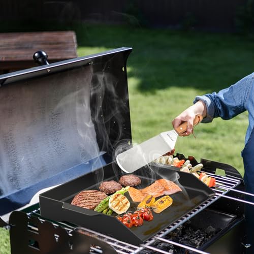 Cast Iron BBQ Flat Top Griddle - 18.6x14 Inch Non-Stick Outdoor Cooking