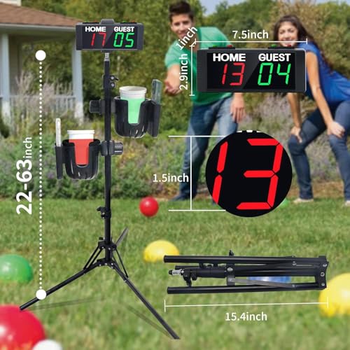 YZ Digital Cornhole Scoreboard with Remote, Drink & Phone Holders, Portable Outdoor Game Accessory