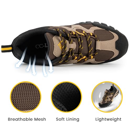 Men's Waterproof Lightweight Hiking Shoes - Non-Slip Outdoor Walking - Dark Brown, 10-10.5 Wide