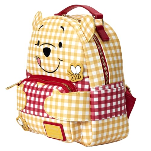 Winnie the Pooh Gingham Mini Backpack - Vegan Leather, Adjustable Straps