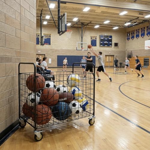 MyGift Black Multi Sports Ball Storage Cart with Jumbo Industrial Wheels