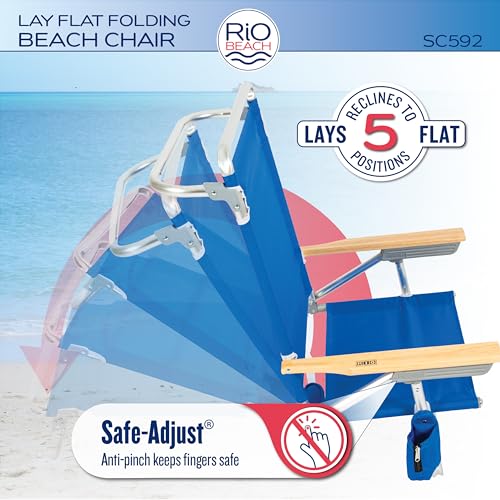 Rio Beach Classic 5-Position Lay-Flat Folding Beach Chair - Pacific Blue