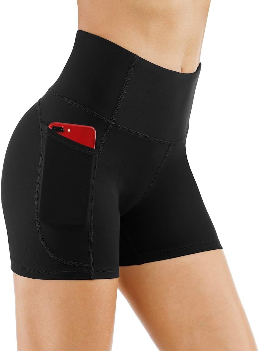 The Gym People High Waist Yoga Shorts - Tummy Control Fitness Shorts with Deep Pockets | Women's Athletic Wear