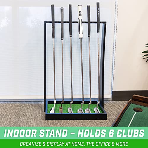 Black Wooden Golf Putter Stand - Indoor Display Rack Holds 6 Clubs