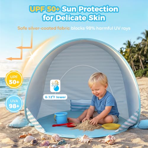 Gorich Light Blue Baby Beach Tent with UPF50+ UV Protection Portable Sun Shelter