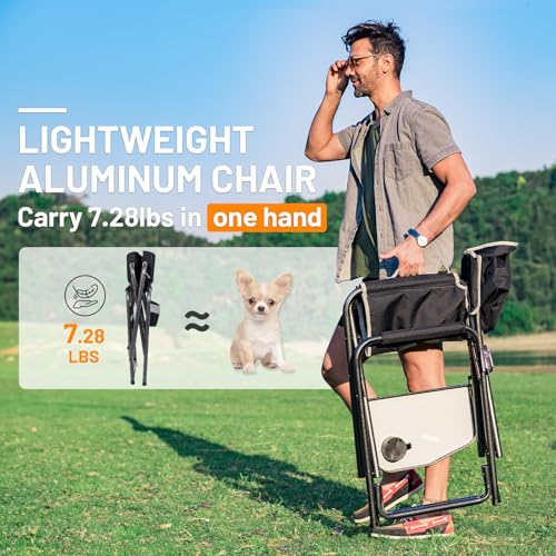 Camping Chair Set with Side Table - Oversized Lightweight Aluminum, 2 Pack Black-Brown