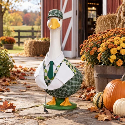 Christmas Golfer Goose Outfit for 23 Inch Porch Goose Statue Golf Clothes with Hat Tie and Club - Golf Variation
