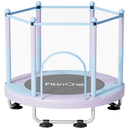 Kids 5FT Indoor Outdoor Trampoline with Safety Enclosure Net - Blue-Purple