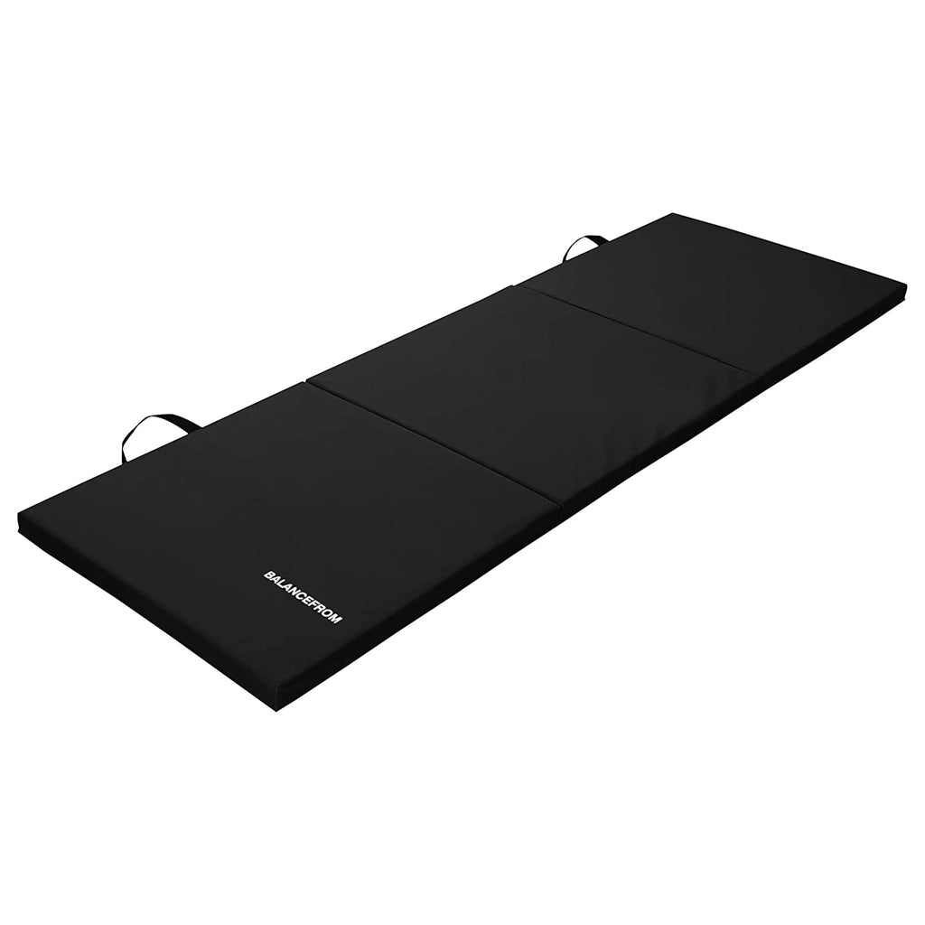 Signature Fitness Three Fold Folding Exercise Mat with Carrying Handles for MMA, Gymnastics and Home Gym Protective Flooring, 1.5-Inch Thick, Black