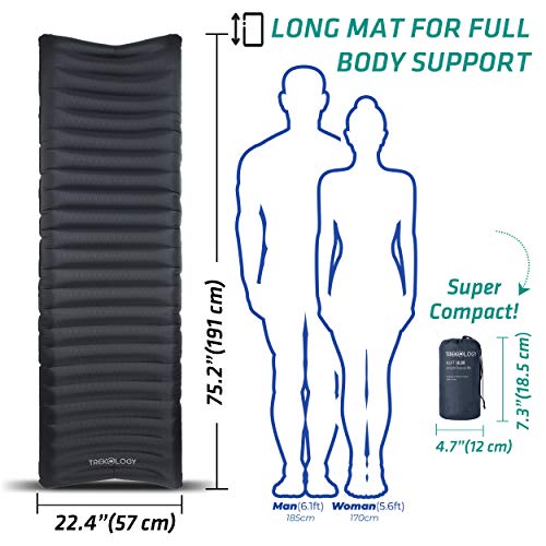 Ultralight Camping Sleeping Pad - Grey, Inflatable, 75-Inch