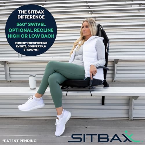SitBax Black Padded Bleacher Seat with Recline & 360° Swivel - Portable Stadium Chair