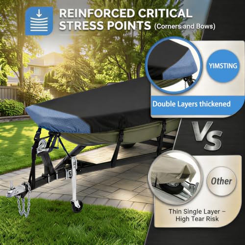 16ft Jon Boat Cover Up to 75" Beam with Motor Cover - Heavy-Duty Waterproof Black, All-Weather Marine-Grade