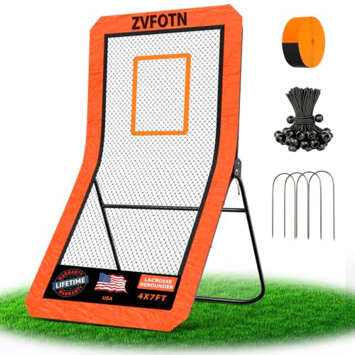 Orange Lacrosse Rebounder Net for Backyard Practice, 4x7FT Adjustable Multi-Sport Training Equipment