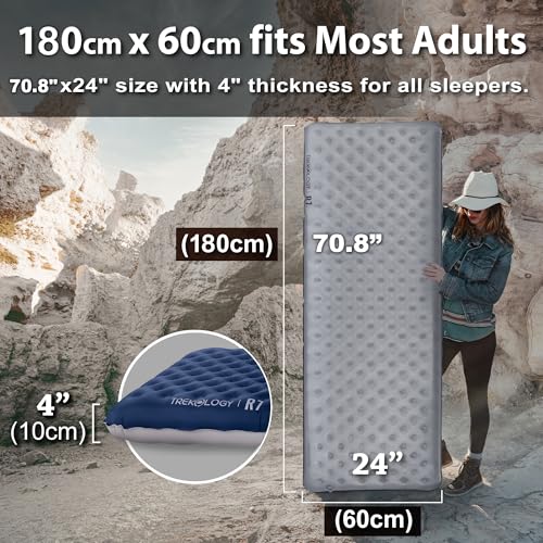TREKOLOGY Blue Ultra-Light Camping Sleeping Pad 4" Thick, All-Season Insulated Mattress