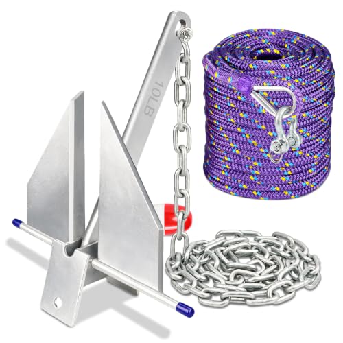 10LB Boat Anchor Kit with Chain, Rope & Shackles for 16-26ft Boats
