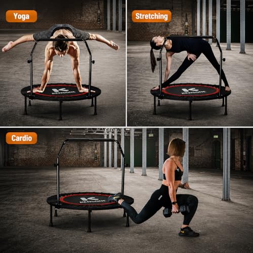 48-Inch Rebounder Trampoline for Adults with Handle – Foldable Exercise Jumping Mat, Black
