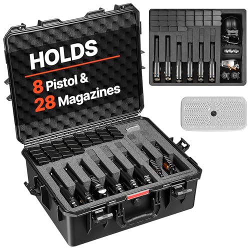 VEVOR Hard Pistol Case for 8 Pistols & 28 Magazines Waterproof TSA Travel Storage