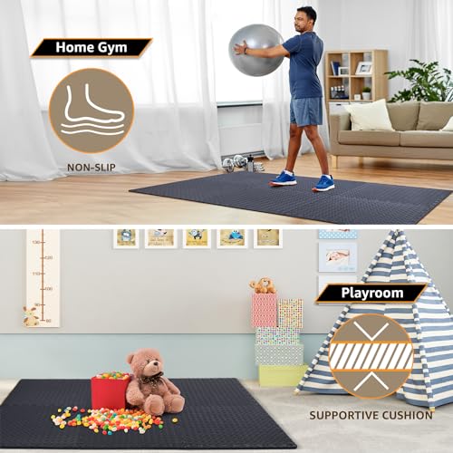 Black 24 Pack Extra Thick Interlocking Foam Floor Tiles for Gym & Play Area