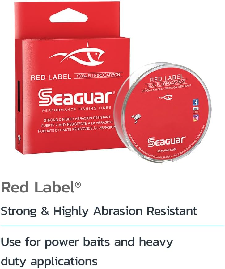 Seaguar Red Label Fishing Line - 100% Fluorocarbon for Power Baits | Heavy-Duty Freshwater, Clear, Multiple Sizes