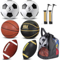 Sratte 6-Piece Sports Ball Set - Official Size Football Basketball Soccer Black Gold