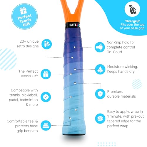 Overgrip Tennis Racket Tape - Set of 3 Blue, Yellow & Purple Anti-Slip Grip