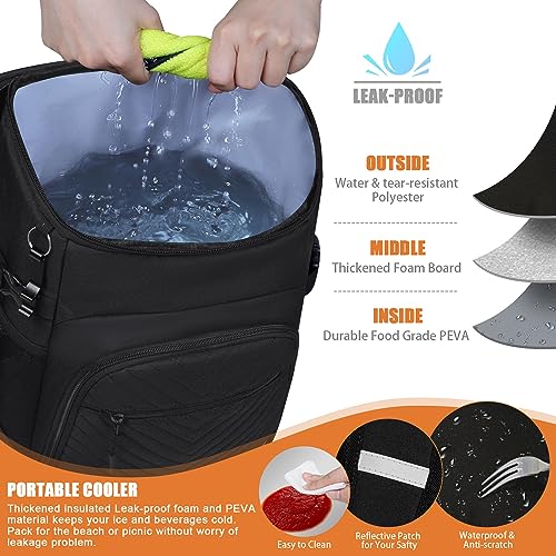 Capolo 30 Cans Insulated Leakproof Waterproof Cooler Backpack Black - Large Capacity