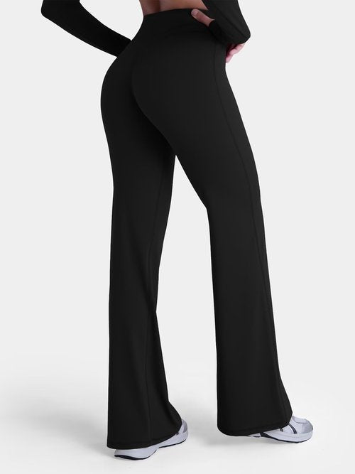Sunzel Women Hidden Butt Lift Flare Yoga Pants No Front Seam V Crossover High Waist Flare Leg Lounge Workout Flared Leggings Black