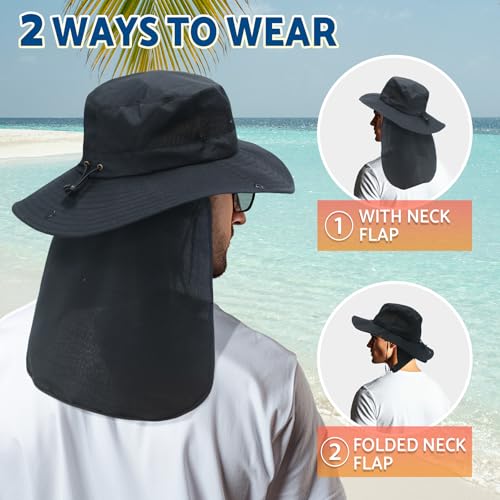Sun Fishing Hat with Neck Flap UV Protection for Men Women - Lightweight & Foldable