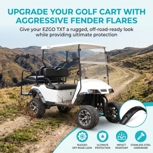 4-Piece Fender Flares for EZGO TXT Golf Cart 1996-2013 | Impact-Resistant Plastic & Stainless Hardware