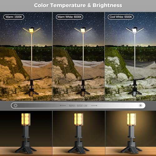Rechargeable Telescopic Camping Lantern 6000LM Waterproof & Portable Power Supply - Gray, 3.6Ft