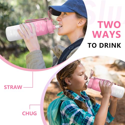 Insulated 32oz Water Bottle with 2 Lids - Pink & White, Double Wall Stainless Steel