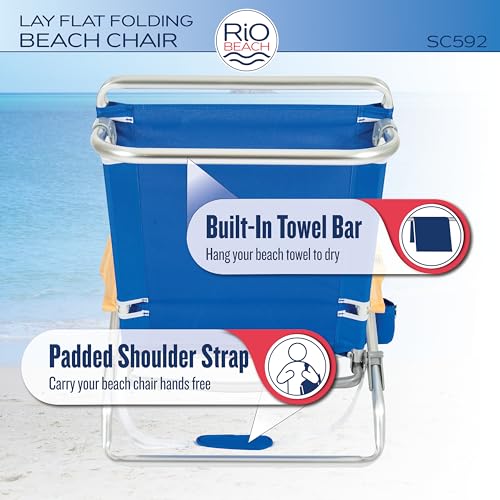Rio Beach Classic 5-Position Lay-Flat Folding Beach Chair - Pacific Blue