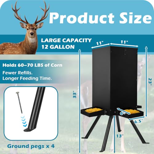 Heavy-Duty Galvanized Deer Feeder 60-70 lbs Weatherproof with 4 Feeding Trays - Black