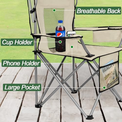 ptlsy White Portable Folding Camping Chair with Canopy Shade for Adults