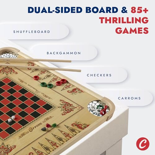 Carrom Board Game Set - Large Family Game Table with 85+ Games, Durable Wood Frame