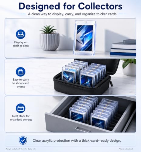 YZtree 50 Pack 260pt Magnetic Card Holders - Clear Ultra Slim One Touch Collectible Card Protectors