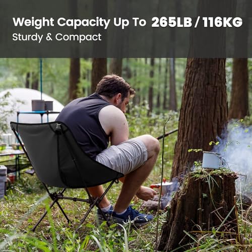 Portable Camping Chair Black Lightweight Foldable Lawn Chair with Carry Bag