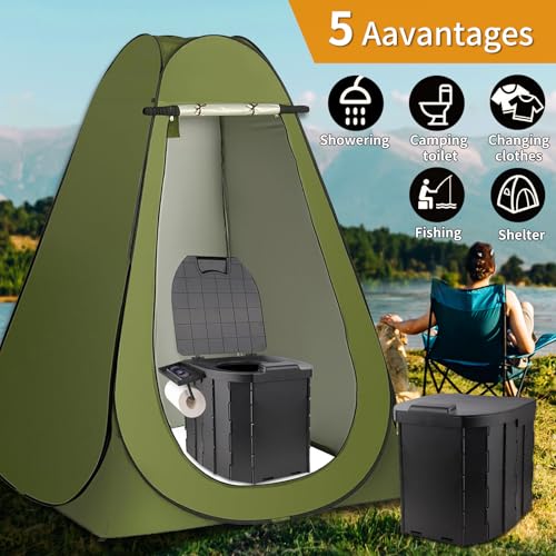 Large Portable Camping Toilet Kit with Pop-Up Privacy Tent & Washable Shower, Poo Gel Bags