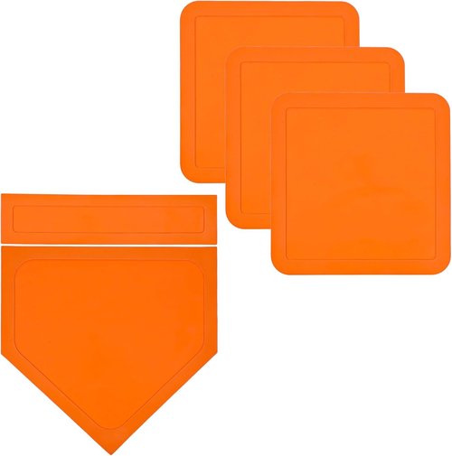 Baseball Softball Base Set - 5-Piece Orange Throw Down Bases with Pitchers Rubber for Teeball & Kickball