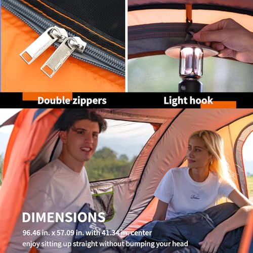 EchoSmile 2-Person Black & Orange Instant Pop Up Camping Tent, Easy Setup