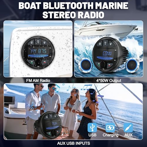 LEXXSON 3-Inch Waterproof Marine Bluetooth Radio with FM/AM/USB for Boats & Vehicles