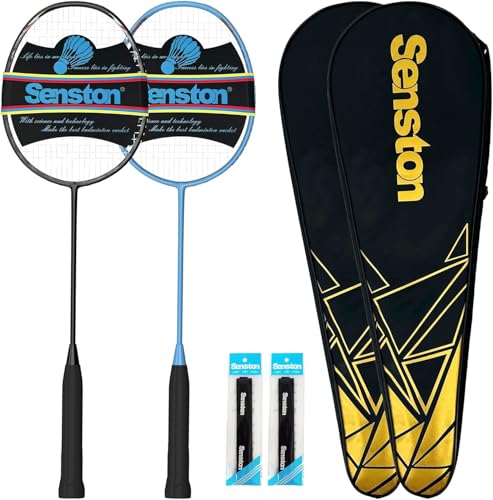 Senston N80 Carbon Fiber Badminton Racket Black+Blue, 79g Lightweight Set