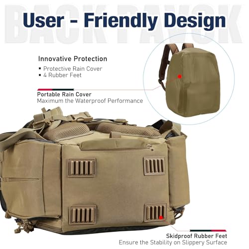 Piscifun Fishing Tackle Backpack with 2 Rod Holders, 4 Boxes & Rain Cover - Khaki