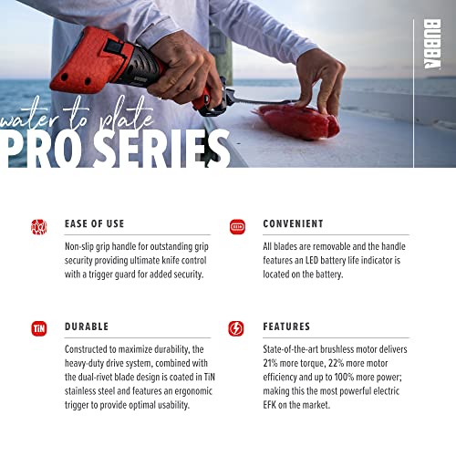 BUBBA Pro Series Lithium-Ion Electric Fillet Knife with Non-Slip Handle, 4 Ti-Nitride Blades & Charger
