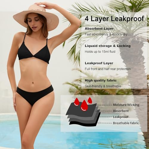 Small Black Women's Period Swimwear Bikini Bottoms Leakproof Maternity Swim Briefs