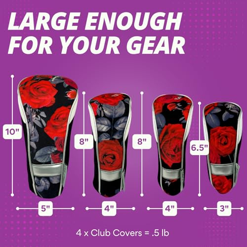 Golf Club Headcovers Set for Women - Red, Grey, Black, Pack of 4