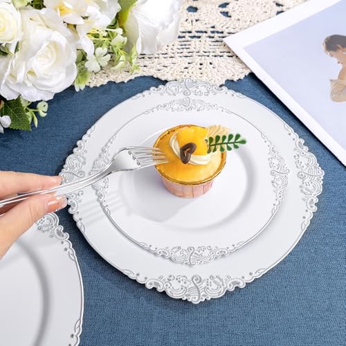 Silver Plastic Dinnerware Set for 100 Guests – Includes Plates, Cups & Utensils - Variation of THIS listing